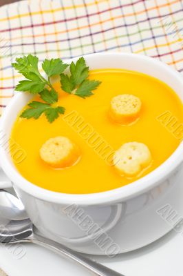 Carrots puree with bread croutons Carrots puree with bread croutons