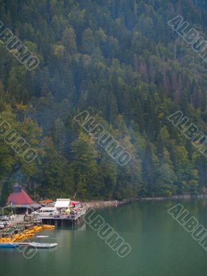 Touristic place on the mountains lake