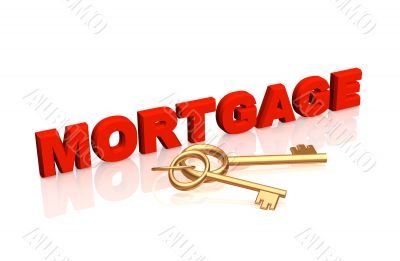Gold keys, laying near to a word the `mortgage`