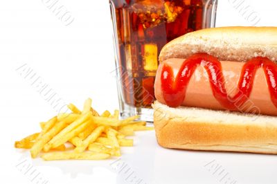 Hot dog, soda and french fries