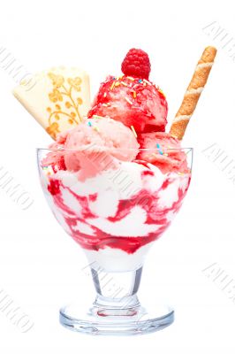 Strawberry ice cream in glass bowl Strawberry ice cream in glass bowl