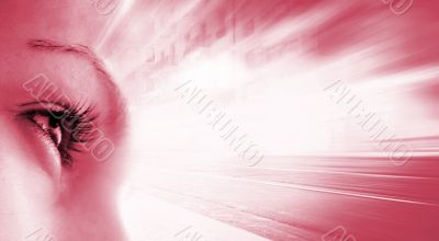 Women`s eye - looking forward.Isolated on white.