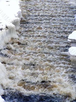 Winter stream with snow