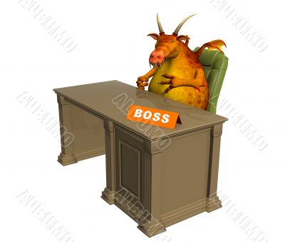 The 3d monster - boss, sitting at office The 3d monster - boss, sitting at office