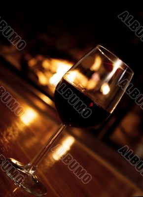 Festive romantic scene in front of the fireplace