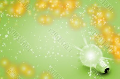 Background with lit lightbulb