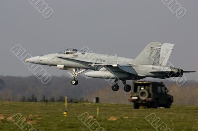 F/A-18A Hornet jet fighter about to land