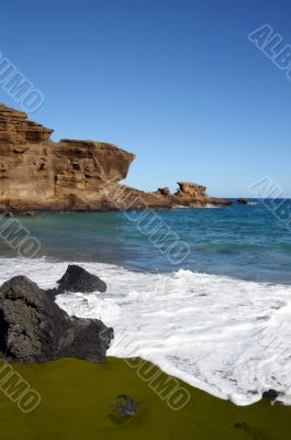 Green sand beach on Hawaii