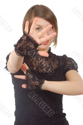attractive girl looking through her fingers
