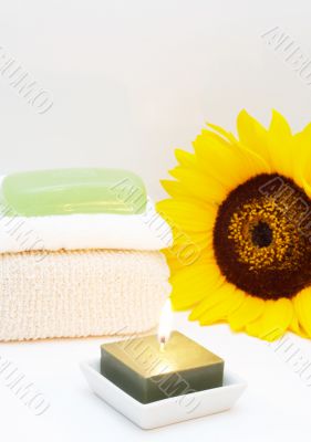 Relaxing spa scene with body products