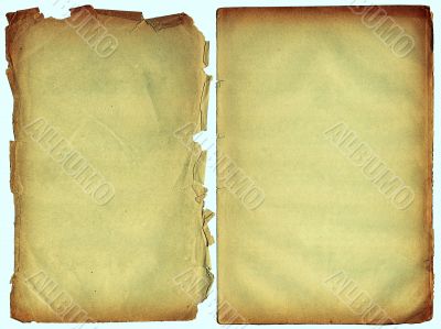 Two shabby blank pages with fragmentary edges