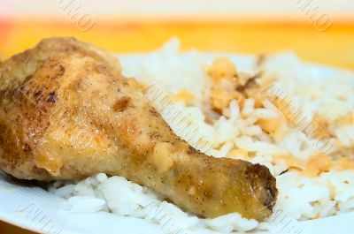 Roasted chicken leg with rice