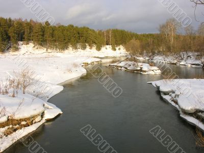 pinewood and winter river