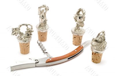 corkscrew and stopper close up