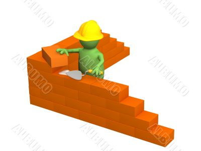 3d puppet - builder, building a brick wall