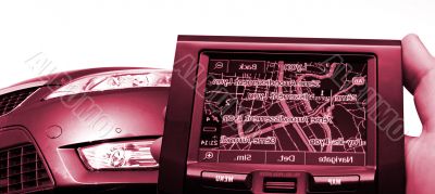 GPS Vehicle navigation system in a man hand.