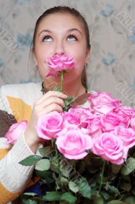 dreaming happy girl and roses