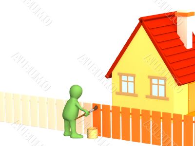 The 3d person - puppet, painting fence The 3d person - puppet, painting fence