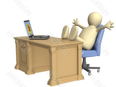 3d person - puppet, thrown foots on office table
