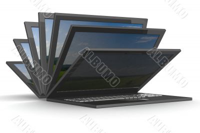 The opening laptop on a white background. 3D image.