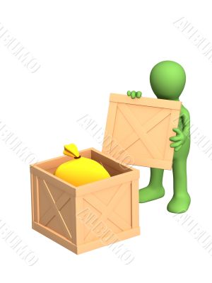 The green 3d person - puppet, opening a sending