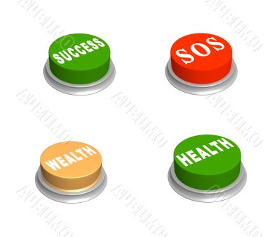 Set 3d buttons - success, wealth, SOS, health