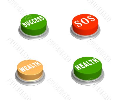 Set 3d buttons - success, wealth, SOS, health