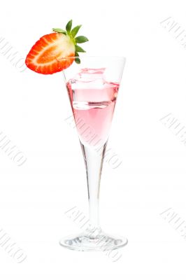 Strawberry cocktail with ice cube