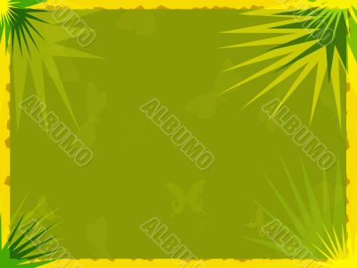 Background with palm leaves and a butterflies