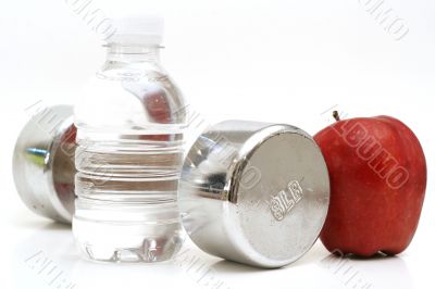 bottled water with fitness weight &amp; apple