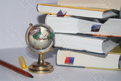 Books with a globe