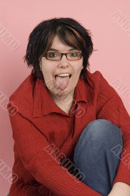 crazy woman sticking out her tongue