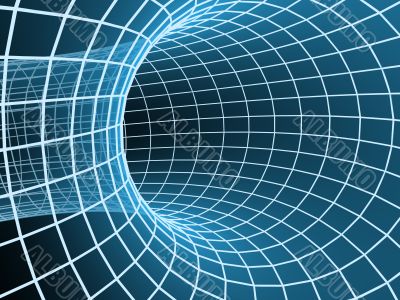 The blue abstract 3d tunnel from a grid