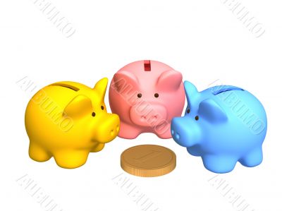 Three pigs of a coin box, worth around of coin