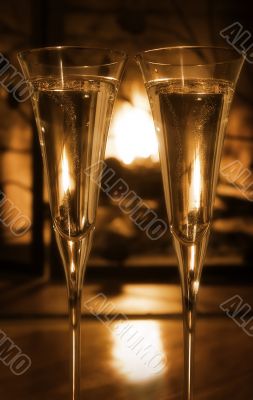 Bubbly champagne by the fire