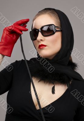 lady in red gloves with crop