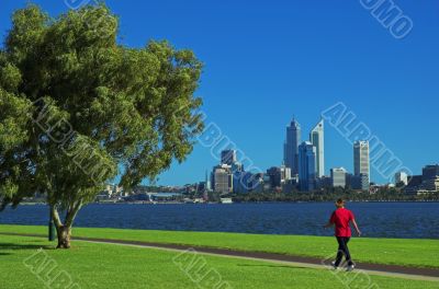 Woman on exercise walk in park in Perth
