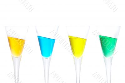 Four glasses with beverages