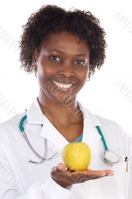 woman doctor and apple woman doctor and apple