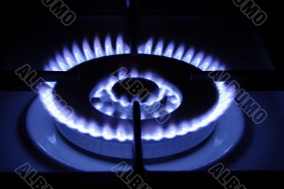 blue fire of the gas burner on neutral