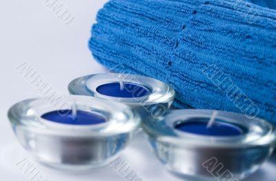 blue towel and candles
