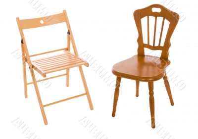Two wooden chairs isolated on a white