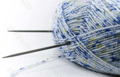Blue wool and needles