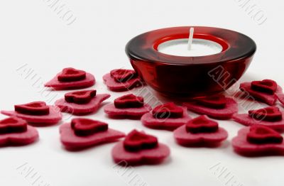 Valentine`s hearts and candle