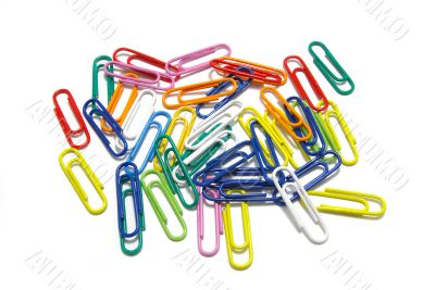 multi-colored paper clips on white