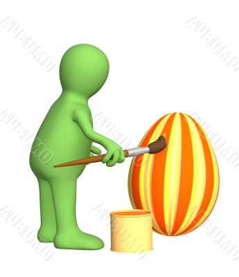 3d person - puppet, painting an easter egg 3d person - puppet, painting an easter egg