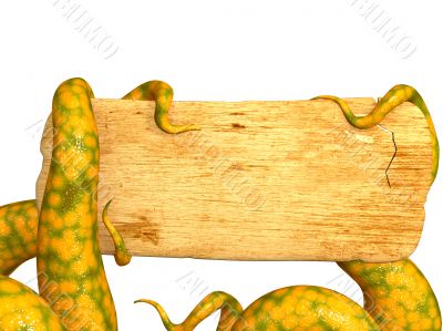 Tentacles of a monster, holding a wooden board