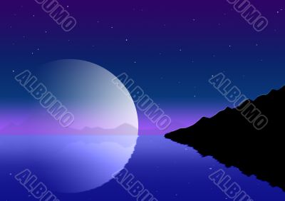 Background - night landscape, reflected in water Background - night landscape, reflected in water
