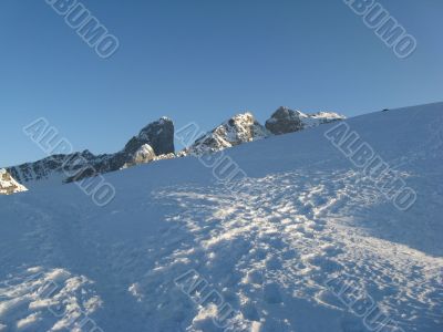 Winter landscape at Passo Giau, Italy