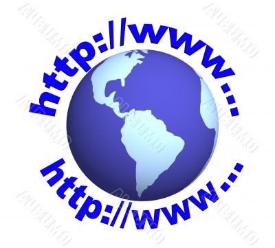 3d globe and the text -  the Internet-address